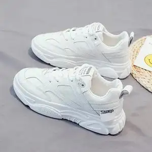 球鞋女春款全白色运动鞋皮面小白鞋防水纯白鞋中学生老爹跑步板鞋