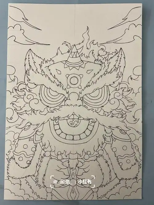 临摹练习中国醒狮第二弹内附完整线稿