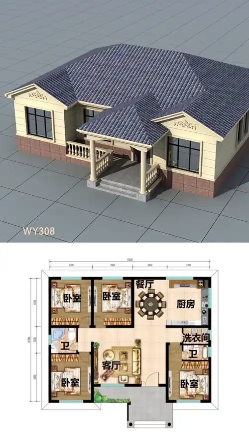 一层别墅农村一层三间房户型图这个设计真不错