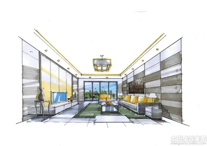 客厅室内装修效果图手绘