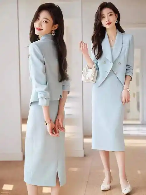 白色西装外套女春秋2024新款主持人正装职业西服套装裙两件套包邮