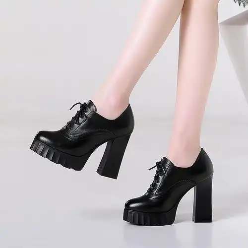 真皮防水台粗跟单鞋女11厘米超高跟鞋性感时尚深口女鞋圆头气质鞋