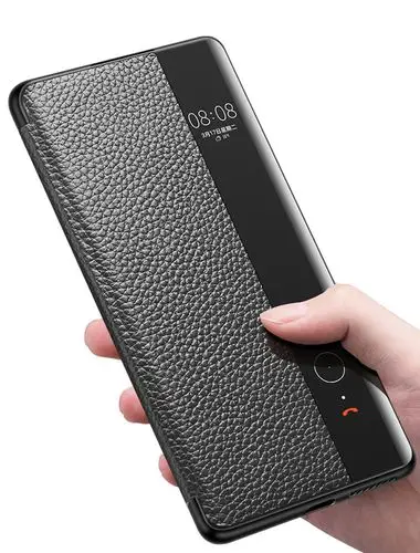 华为mate40头层真皮pc壳荔纹手机套mate40 pro智能开天窗翻盖皮套