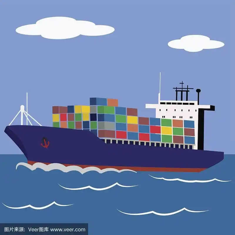 装载集装箱的货船航行矢量图