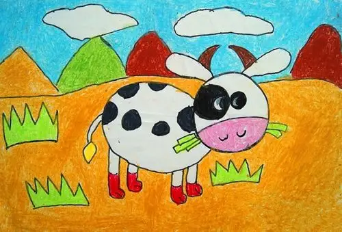 《牛牛爱吃草》/少儿绘画作品/儿童画/网络美术馆_中国少儿美术教育网