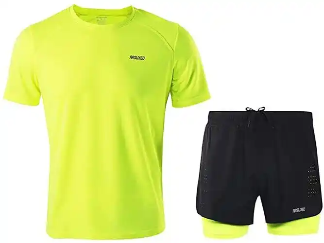 男式运动运动运动服短袖运动吸汗 t 恤和短裤跑步慢跑弹力套装套装