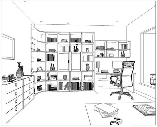 幼儿园简笔画作品-家中的书架