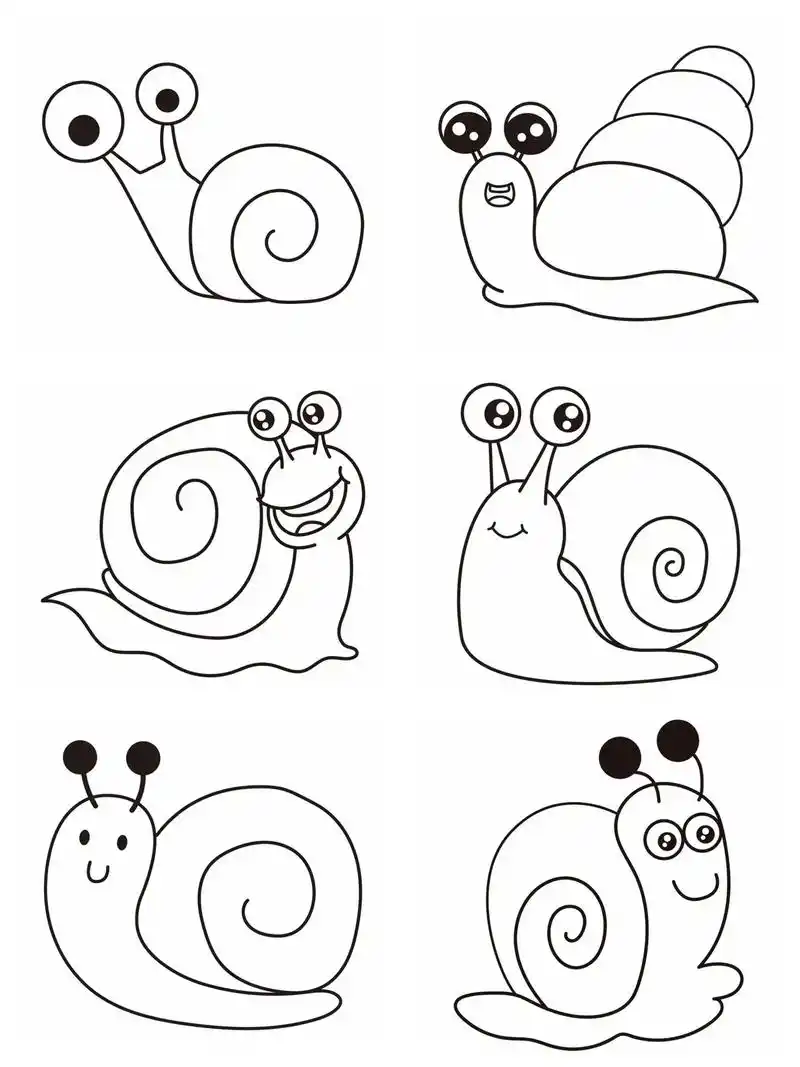 儿童画|蜗牛简笔画高清线稿(可打印)适合幼儿园宝宝的蜗牛简笔 - 抖音