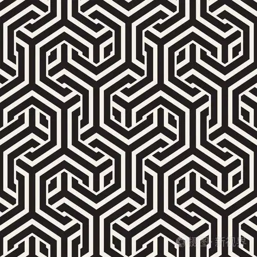 矢量无缝交错图案线条.重复六角点阵的几何背景