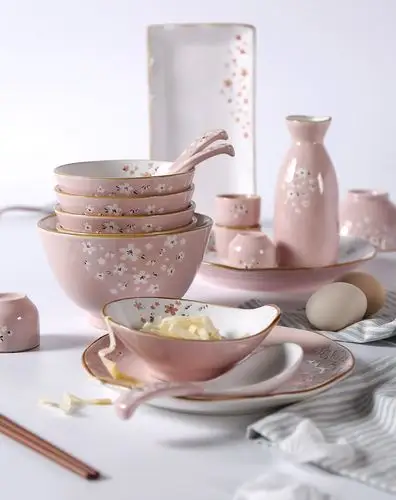 【唯品会专供】36头日式樱花和风艺术手绘陶瓷餐具套装