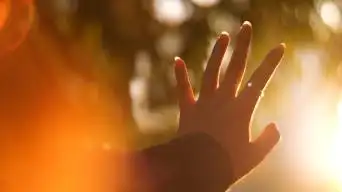 手触摸阳光,逆光夕阳下手特写4k视频素材视频素材