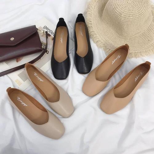 粗跟单鞋女2022春季韩版新款百搭一脚蹬懒人鞋浅口方头复古奶奶鞋