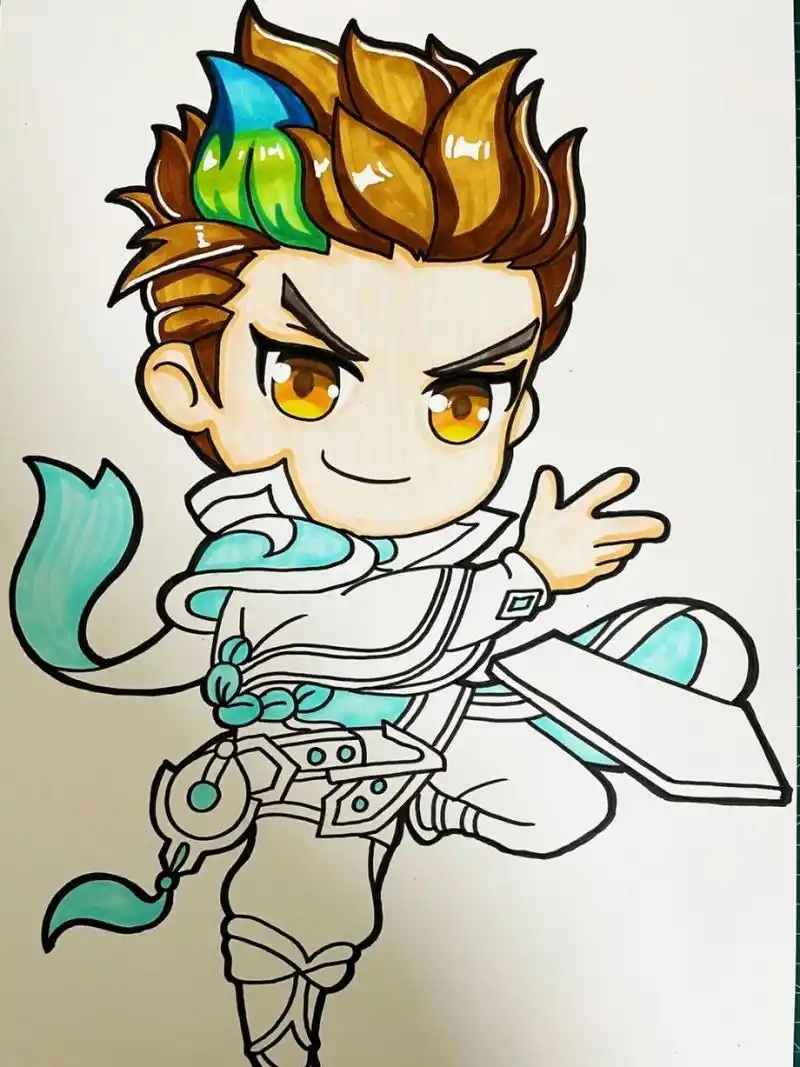 马克笔狄仁杰 q版人物游戏人物,狄仁杰,狄大人,王者荣耀,王者峡谷 笔