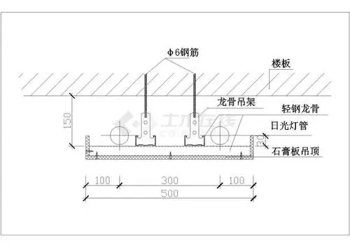 某轻钢龙骨吊顶节点cad平立面施工图