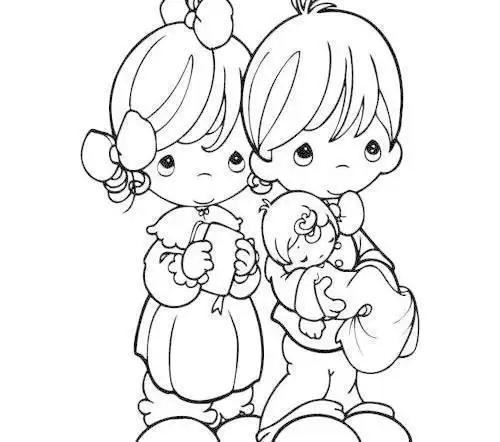 简笔画孩子抱娃娃