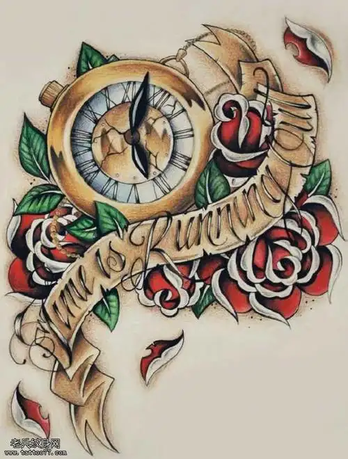 手稿闹钟纹身图案