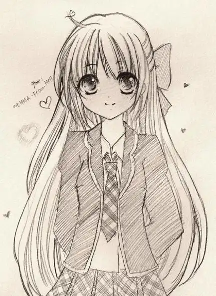 动漫素描-铅笔画动漫女生简笔画可爱简单卡