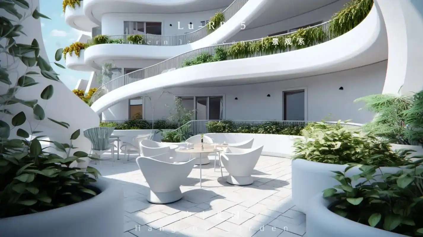 现代景观|空中|生成.现代极简落地露台花园,观赏性极高曲线花 - 抖音