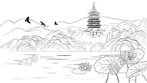 儿童西湖简笔画 儿童西湖简笔画雷峰塔