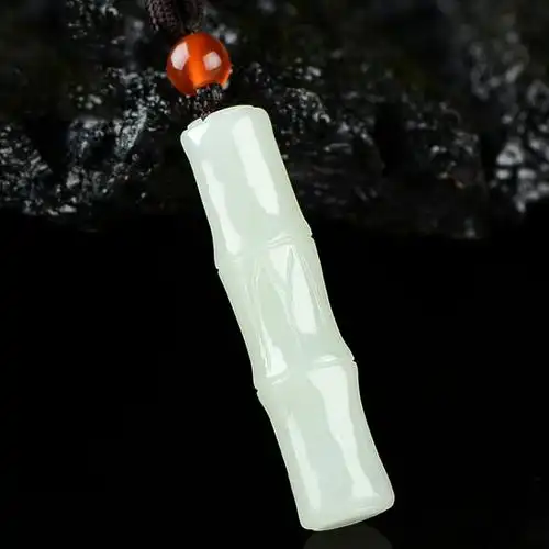 和田玉竹节玉坠富贵竹吊坠 节节高挂件竹子玉石项链挂坠