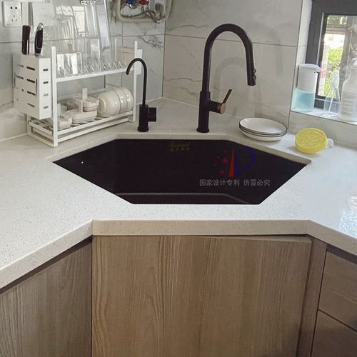 钻石型水槽异形五角柜转角水槽拐角台下黑色纳米抗菌不锈钢六角盆