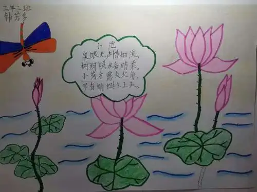 库伦镇小学三年三班"诗配画"手抄报作品展示