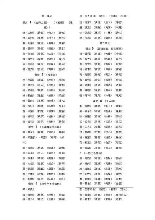 部编二年级语文下册写字表生字组词