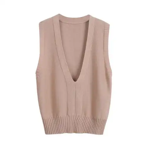 恒源祥纯羊毛马甲针织衫女韩版19秋冬套头深v领无袖外穿毛衣背心