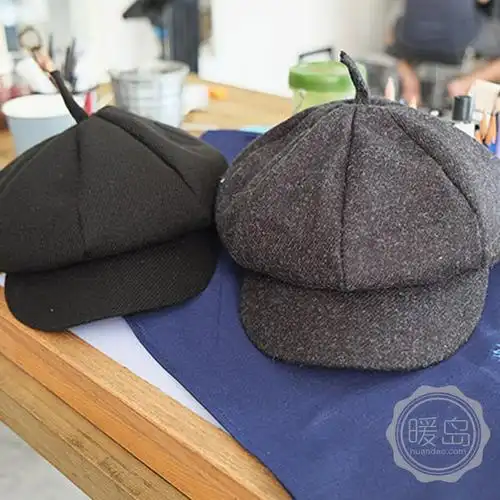 doh秋冬短檐毛呢百搭画家帽八角帽