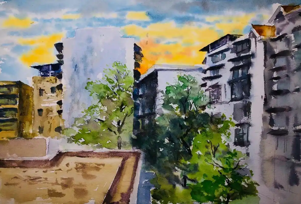 窗外的风景,涂鸦,向西#风景如画 #绘画#水彩 - 抖音