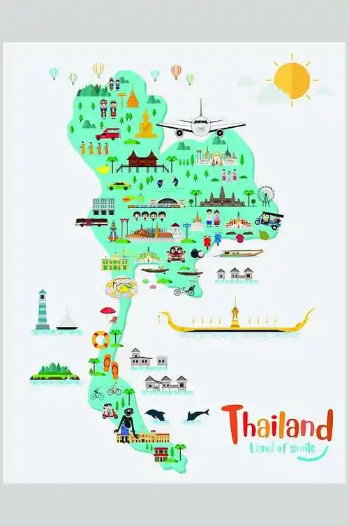 地图泰国旅游景点矢量素材