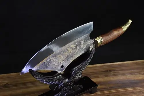 家用菜刀龙泉手工锻打切片刀斩切刀鬼手作锋利砍骨刀弧形厨师菜刀