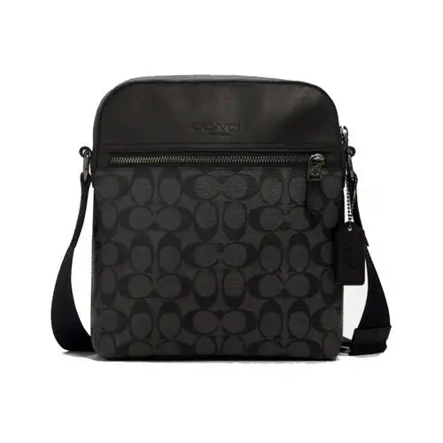 coach/蔻驰男包经典黑灰商务休闲真皮单肩邮差包斜挎飞行员包4010