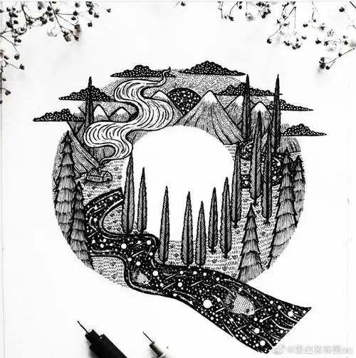 黑白装饰画超话#创意儿童画##创意美术精选##儿童画素材##儿童画教程