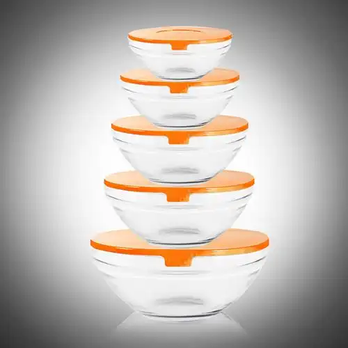 菲斯顿五只装带盖玻璃碗耐热五件套带盖冰箱存储保鲜水果沙拉碗低温