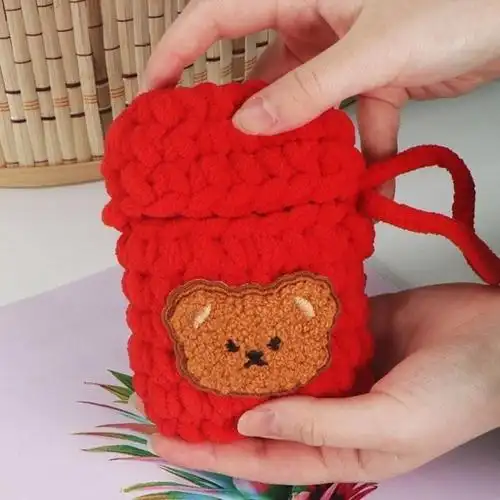 烟盒diy网红同款手工编织可爱小熊烟盒软硬毛线套成品送男友肉粉色