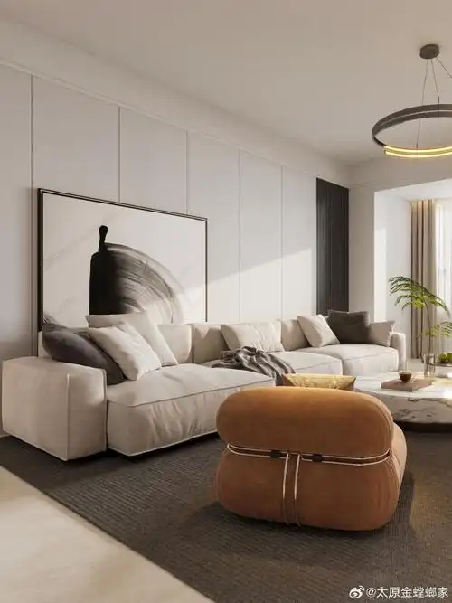 9878  一推开家门,就被那沙发背景墙上的抽象装饰画深深吸引!