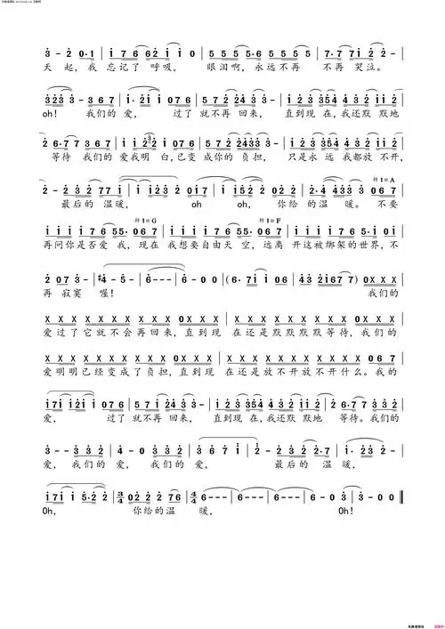 我们的爱简谱-林俊杰演唱-谢宥慧/f·i·r词曲1