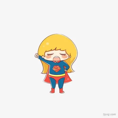 卡通打哈欠的可爱女超人png素材透明免抠图片-动植人物