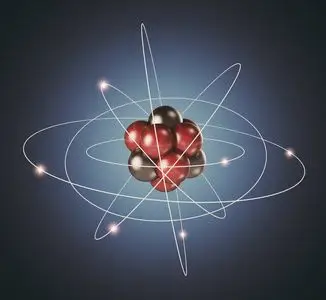 原子.基本粒子.核物理学的 3d 背景照片