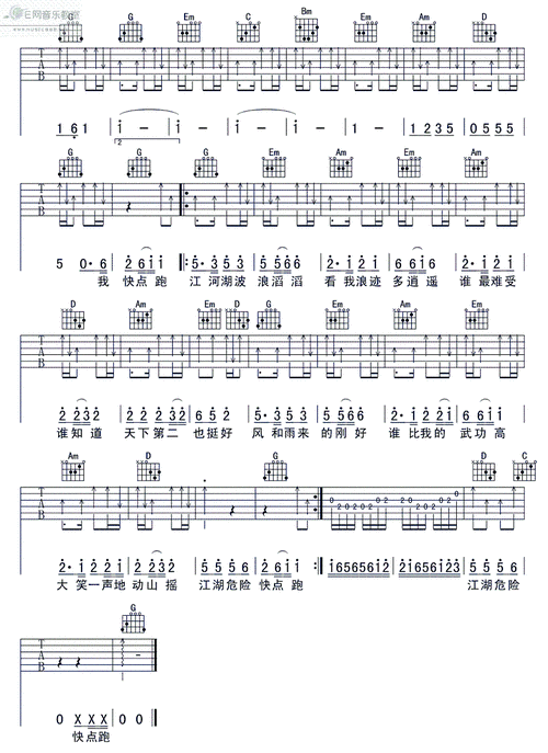 大笑江湖 小沈阳 吉他谱 和弦谱