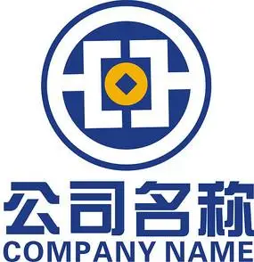 金融铜钱蓝色圆形logo