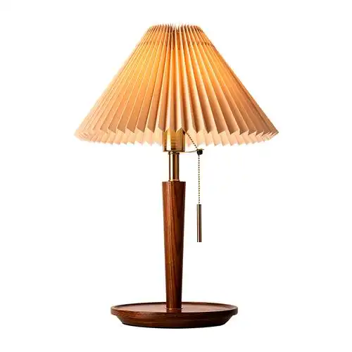 日式客厅床头网红少女复古木质卧室百褶中式装饰台灯