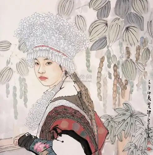 0367 2002年作 苗女 镜心 设色纸本