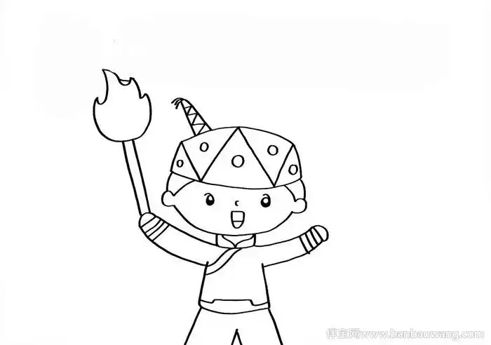 彝族火把节简笔画