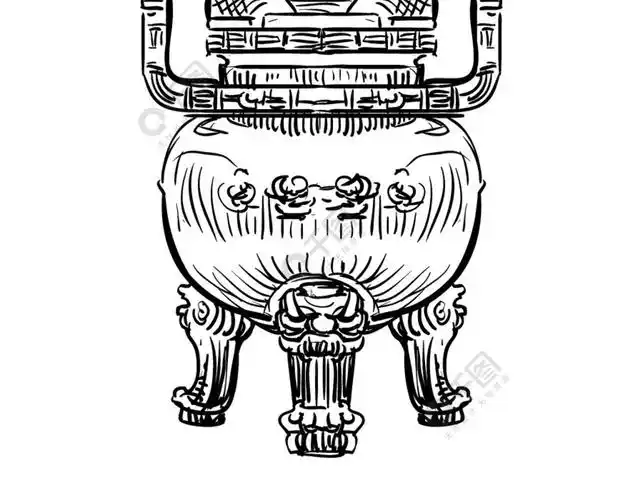 陕西省西安大雁塔大铜香炉中国地标手绘矢量素描插图在白色背景上孤立