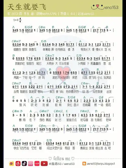 宇  #ak刘彰  #哇唧唧哇  #into1新歌天生就要飞  #天生就要飞  #简谱