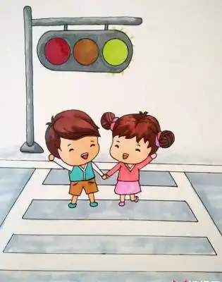 小朋友过斑马线简笔画小学生过马路的简笔画