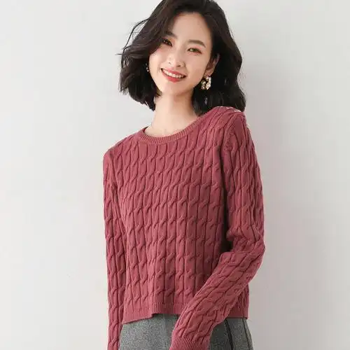 短毛衣女短款宽松套头圆领优惠券爱比价妈妈