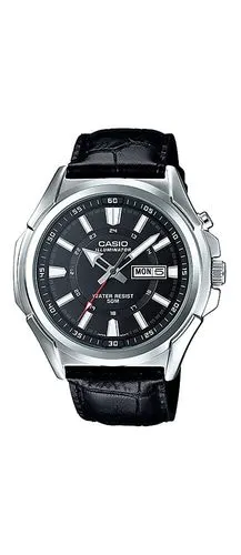 casio mtp-e200l-1av 男式皮革表带 illuminator 历黑色表盘手表